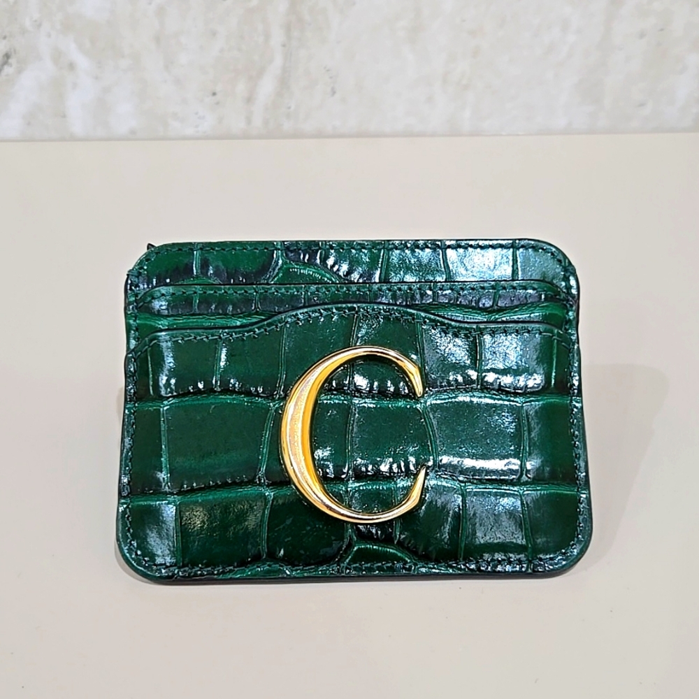Chloe Green Croc Embossed Leather Card Holder